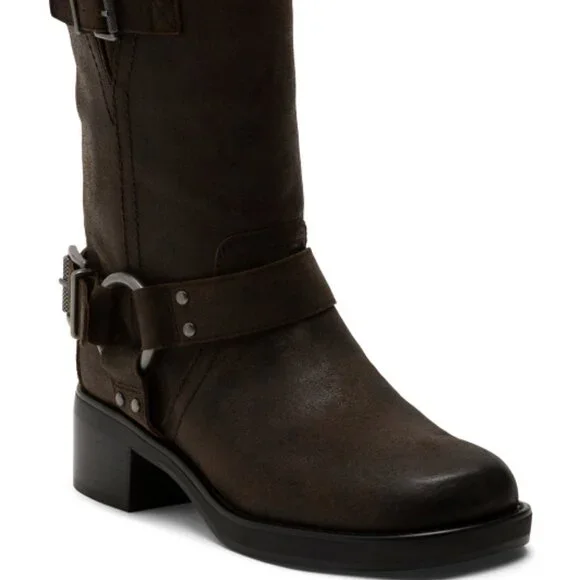 NEW VINCE CAMUTO Kaemie Leather Harness Boots Brown for women 563tn